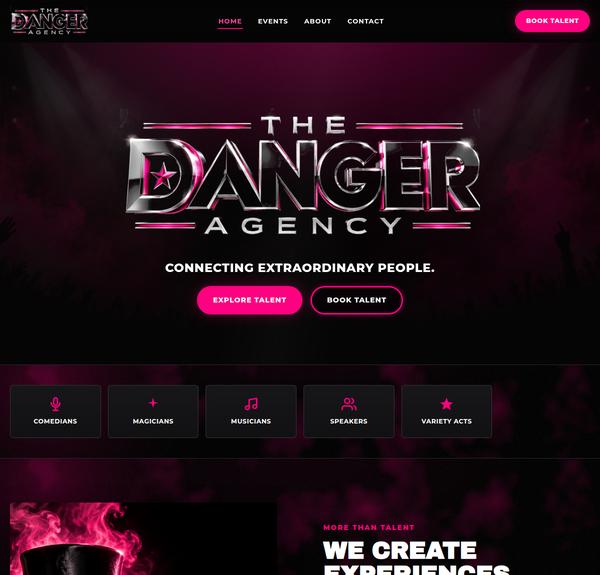 The Danger Agency website preview showing its chrome and hot-pink wordmark